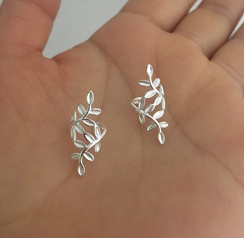 Amkaka S925 Sterling Silver Leaf Non Piercing Ear Clip Cuff Wrap Earrings(1 Pairs) - Image 3